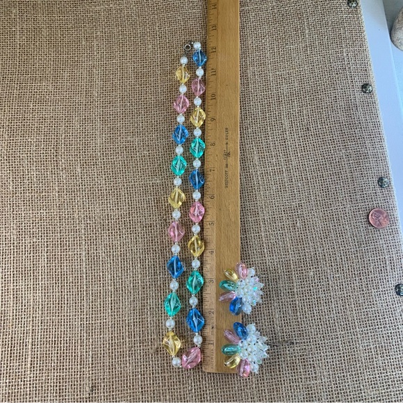 Vintage Colorful Beaded Faux Pearl Necklace & Bead Cluster Pierced Earrings 25" - Picture 13 of 16